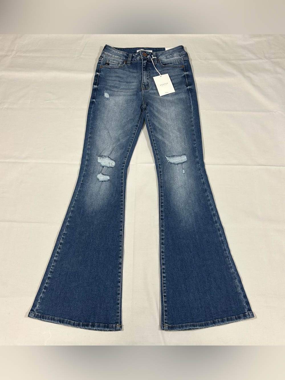 NWT Kancan Size 5/26 High-Rise Distressed Super Flare Jeans Retro Festival Disco